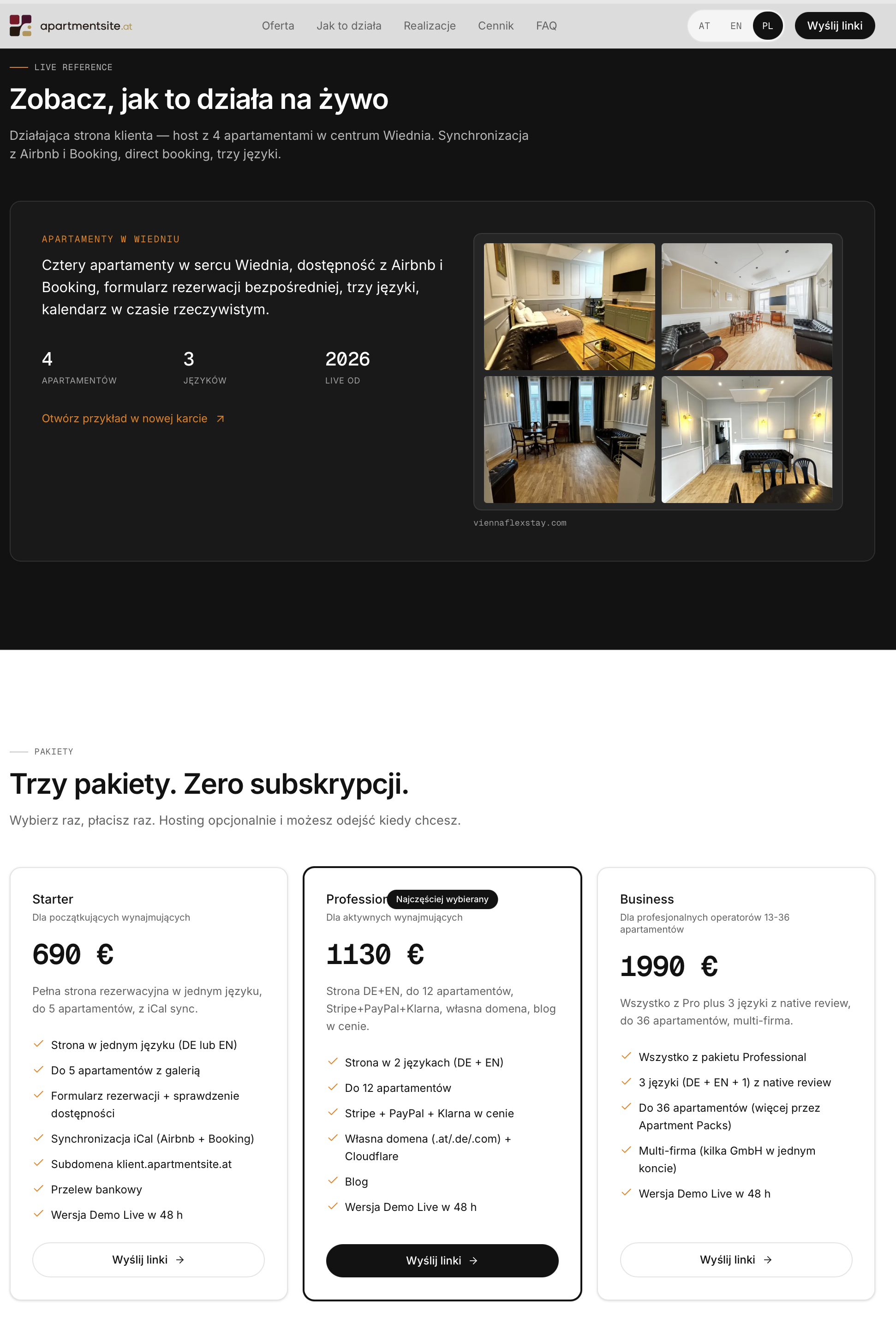 Sekcja live example viennaflexstay + cennik 3 pakiety