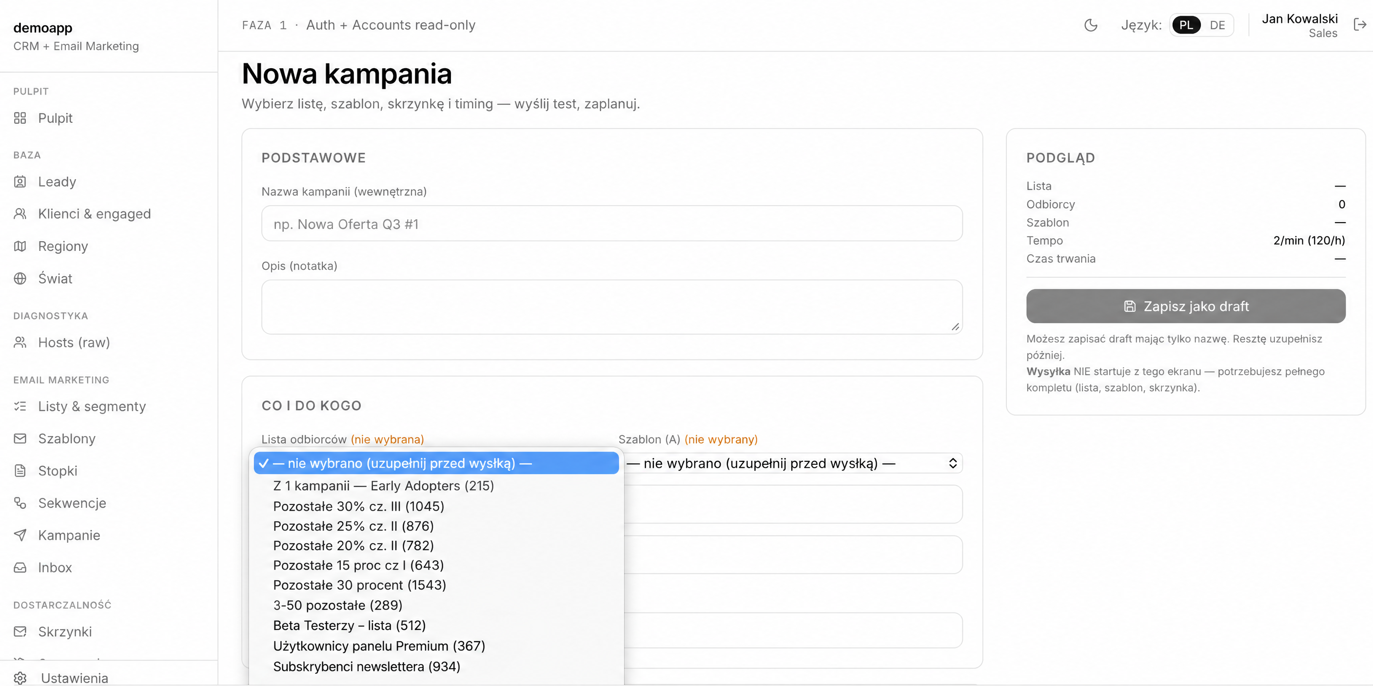 Mailing Suite — Kampagnen-Erstellung mit Dropdown der Verhaltens-Segmente