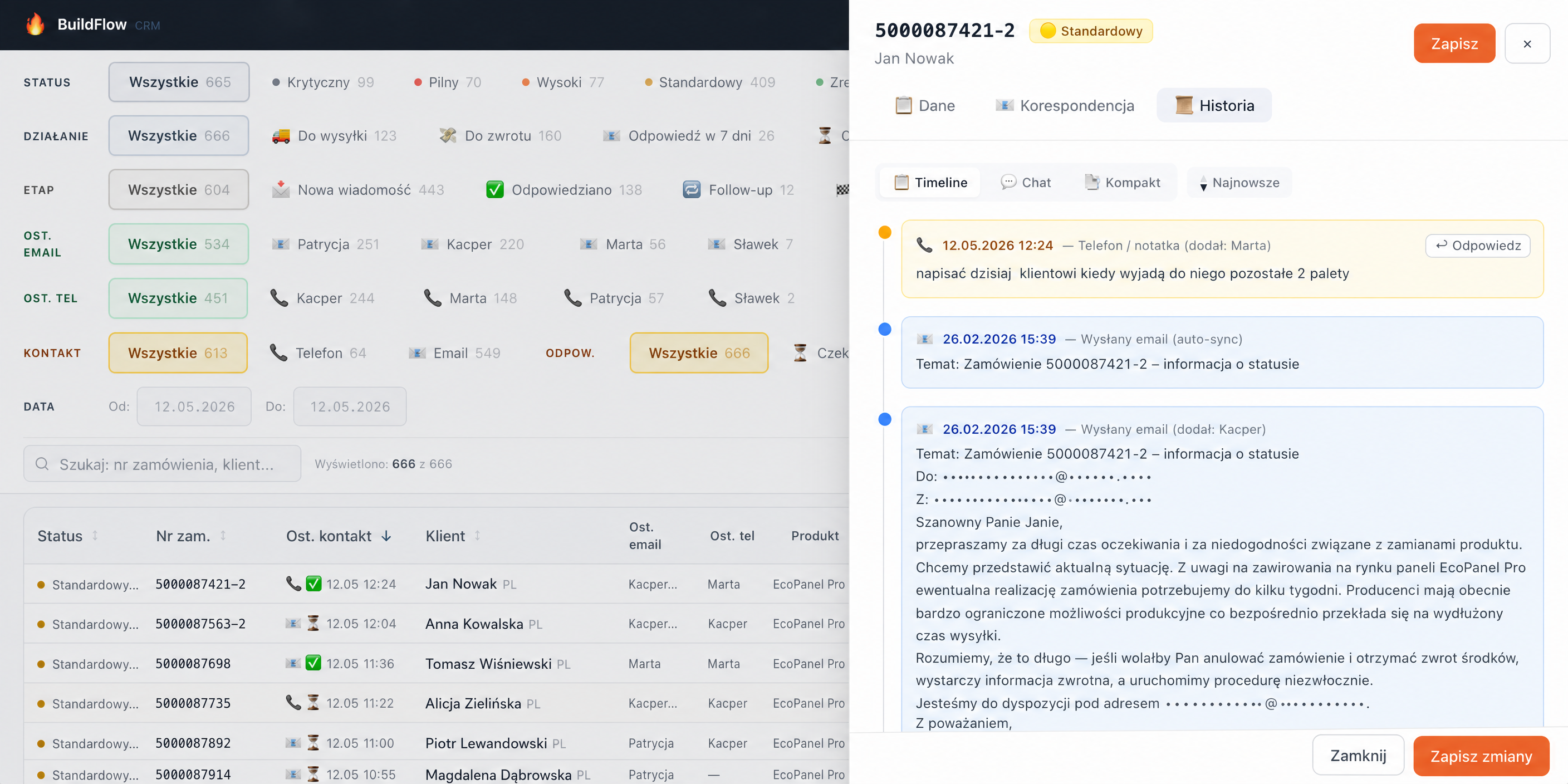 CRM — Kundenhistorie-Timeline mit M365-Nachrichten und Notizen